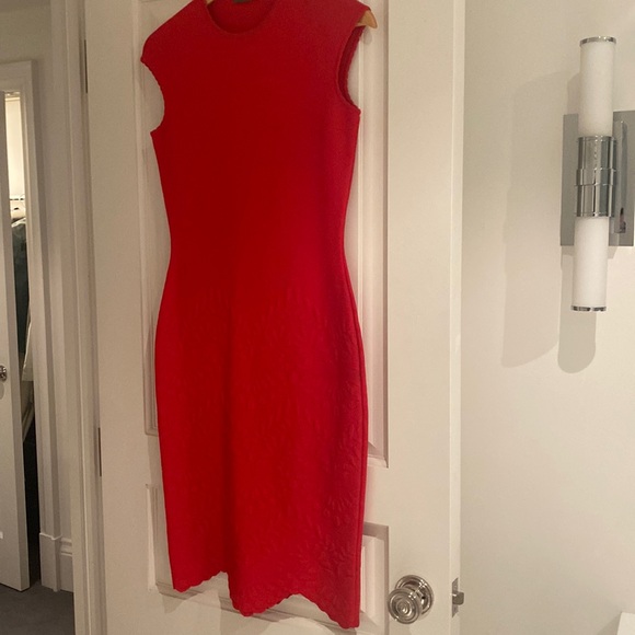 Alexander McQueen red dress with embossed detail and scallop like hem. Sz small - Picture 3 of 6